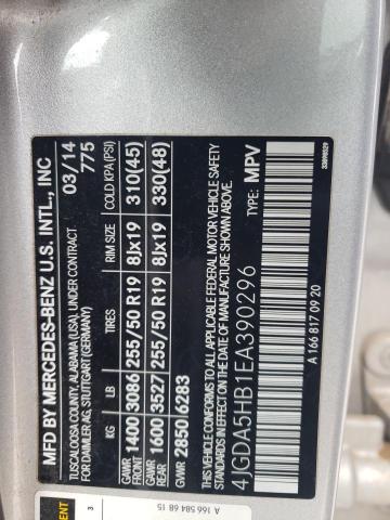 4JGDA5HB1EA390296 - 2014 MERCEDES-BENZ ML 350 4MATIC SILVER photo 13