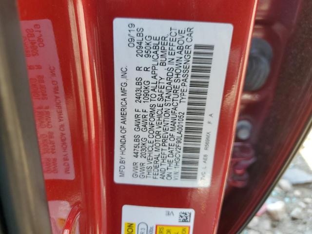 1HGCV2F90LA001052 - 2020 HONDA ACCORD TOURING RED photo 13