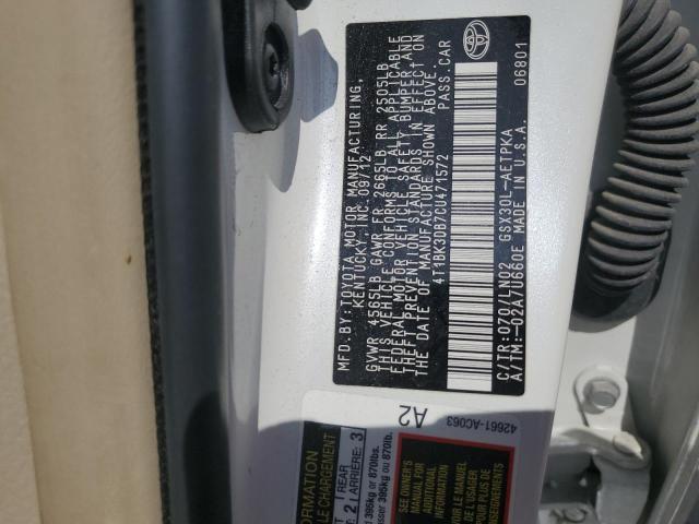 4T1BK3DB7CU471572 - 2012 TOYOTA AVALON BASE 白色 照片 13