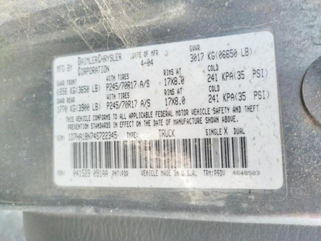 1D7HA18N74S722345 - 2004 DODGE RAM 1500 ST GRAY photo 10