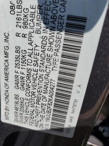 19UUB2F82KA004277 - 2019 ACURA TLX ADVANCE GRAY photo 12