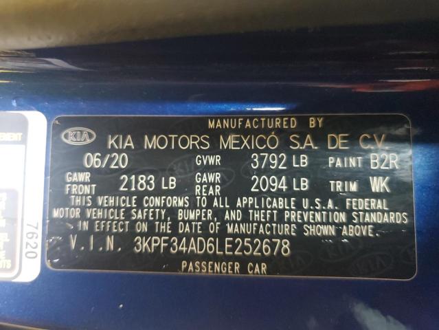 3KPF34AD6LE252678 - 2020 KIA FORTE GT LINE BLUE photo 13