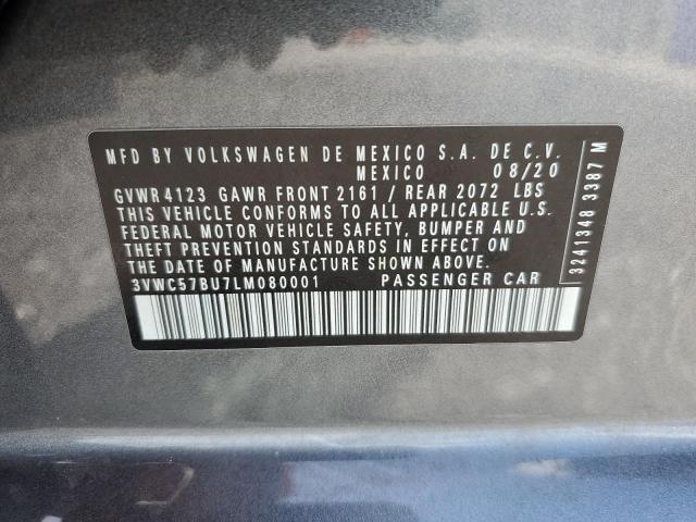 3VWC57BU7LM080001 - 2020 VOLKSWAGEN JETTA S GRAY photo 13