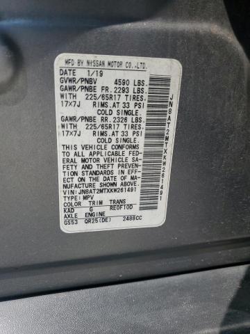 JN8AT2MTXKW261491 - 2019 NISSAN ROGUE S GRAY photo 12