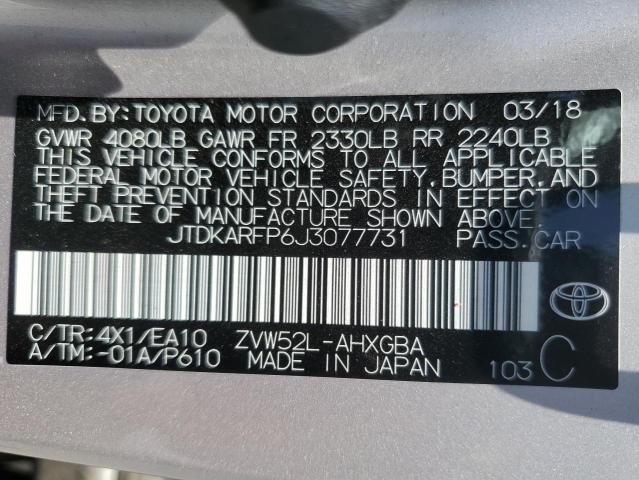 JTDKARFP6J3077731 - 2018 TOYOTA PRIUS PRIM 银色 照片 12