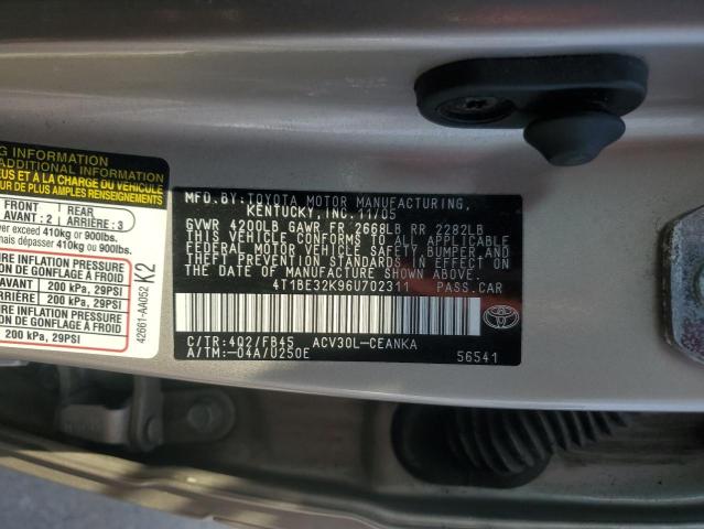 4T1BE32K96U702311 - 2006 TOYOTA CAMRY LE GOLD photo 12