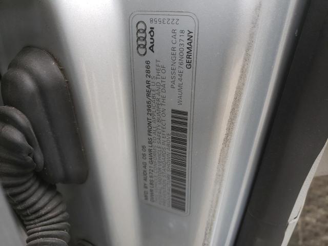 WAUML44E76N003718 - 2006 AUDI A8 L QUATTRO SILVER photo 12