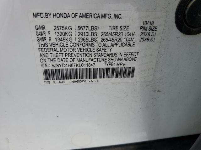 5J8YD4H87KL011847 - 2019 ACURA MDX ADVANCE WHITE photo 13