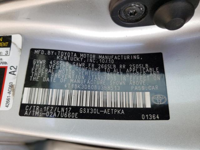 4T1BK3DB0BU398513 - 2011 TOYOTA AVALON BASE SILVER photo 13