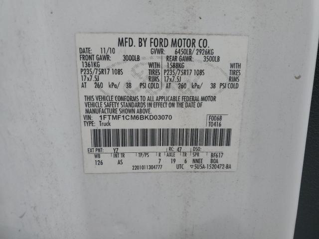 1FTMF1CM6BKD03070 - 2011 FORD F150 WHITE photo 12