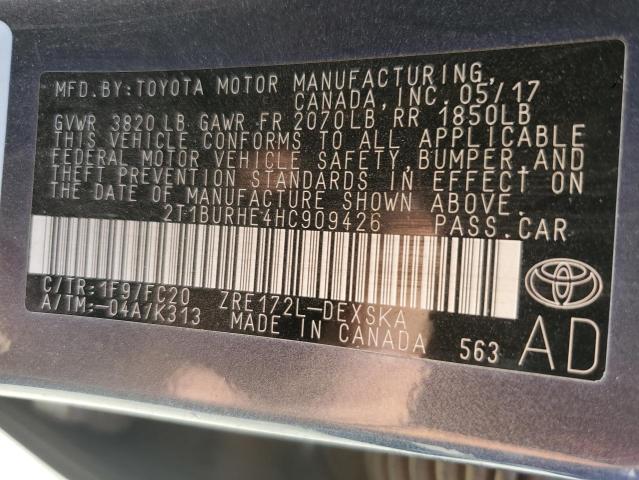 2T1BURHE4HC909426 - 2017 TOYOTA COROLLA L გრაფიტი ფოტო 12