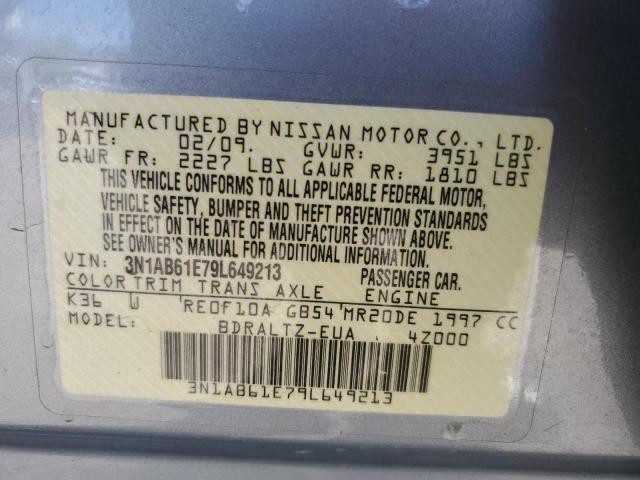 3N1AB61E79L649213 - 2009 NISSAN SENTRA 2.0 GRAY photo 13