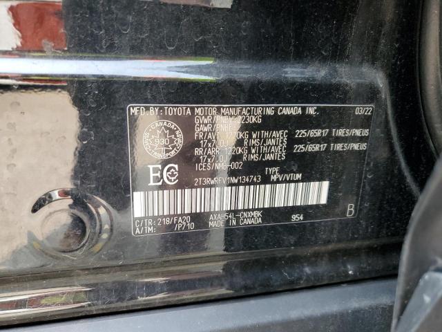 2T3RWRFV1NW134743 - 2022 TOYOTA RAV4 XLE BLACK photo 13