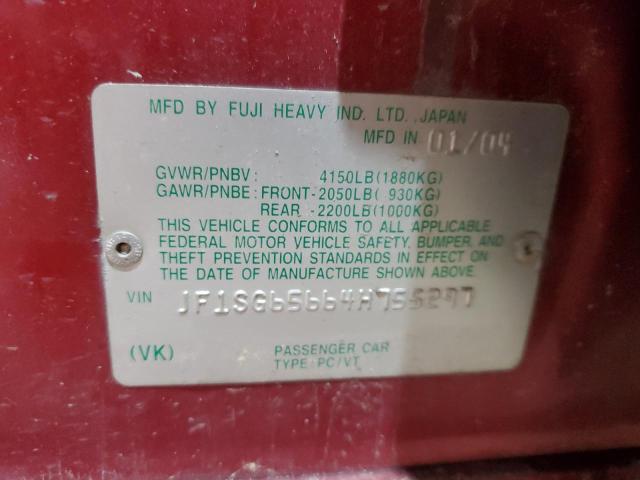 JF1SG65664H755297 - 2004 SUBARU FORESTER 2.5XS RED photo 12