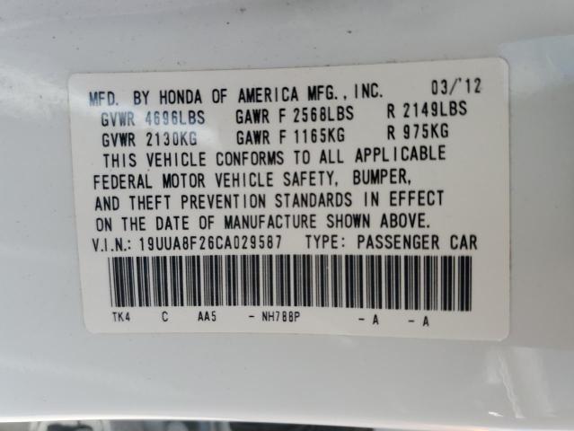 19UUA8F26CA029587 - 2012 ACURA TL WHITE photo 12