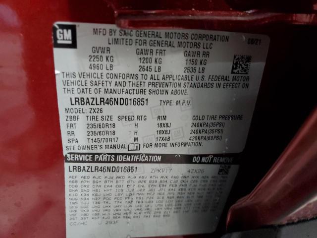 LRBAZLR46ND016851 - 2022 BUICK ENVISION PREFERRED Bordo foto 13