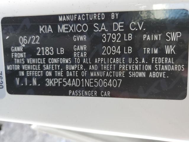 3KPF54AD1NE506407 - 2022 KIA FORTE GT LINE WHITE photo 12