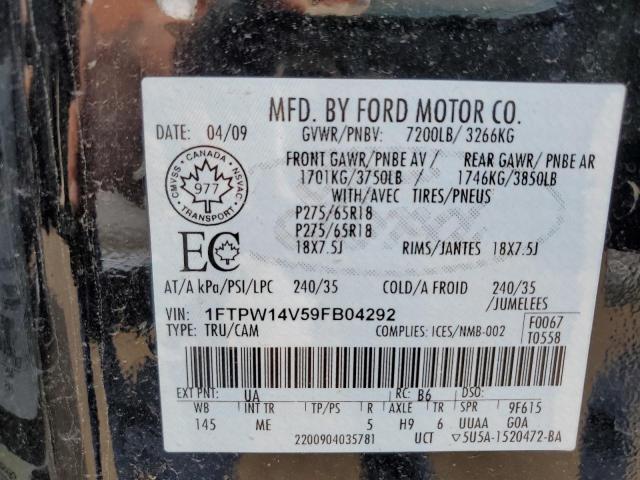 1FTPW14V59FB04292 - 2009 FORD F150 SUPERCREW BLACK photo 12