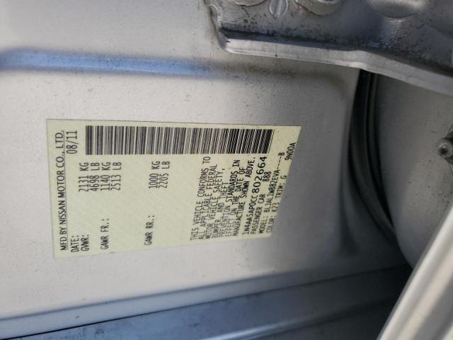 1N4AA5AP0CC802664 - 2012 NISSAN MAXIMA S SILVER photo 12