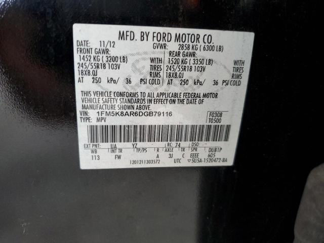 1FM5K8AR6DGB79116 - 2013 FORD EXPLORER POLICE INTERCEPTOR 黑色 照片 12