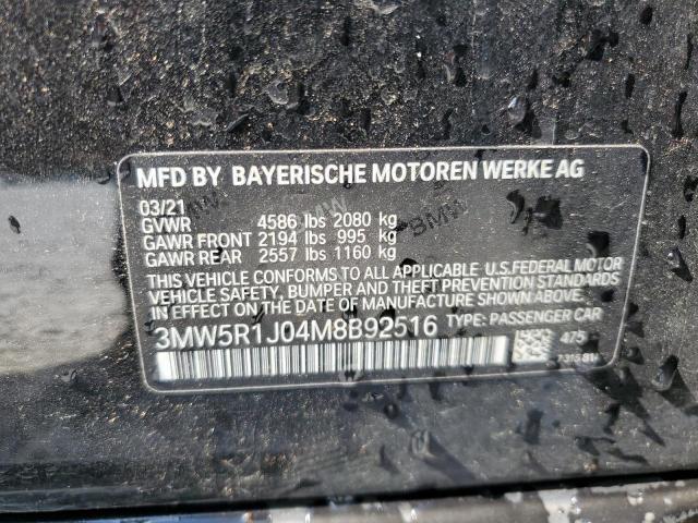 3MW5R1J04M8B92516 - 2021 BMW 330I BLACK photo 12