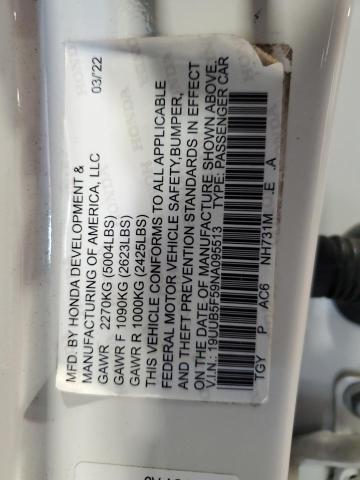 19UUB5F59NA002022 - 2022 ACURA TLX TECH A WHITE photo 12