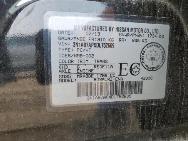3N1AB7APXDL752609 - 2013 NISSAN SENTRA S შავი ფოტო 13