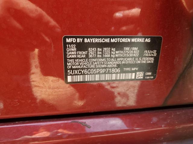 5UXCY6C05P9P71806 - 2023 BMW X6 XDRIVE40I RED photo 13