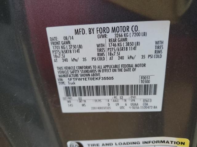 1FTFW1ET0EKF35505 - 2014 FORD F150 SUPERCREW GRAY photo 12