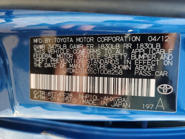 JTDKDTB35C1008258 - 2012 TOYOTA PRIUS C BLUE photo 13