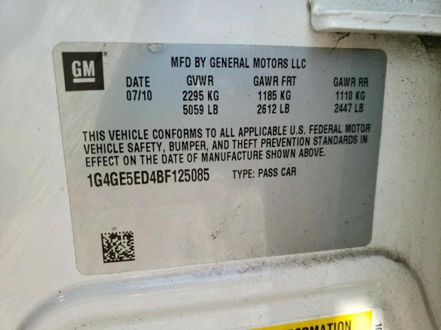 1G4GE5ED4BF125085 - 2011 BUICK LACROSSE CXS WHITE photo 12