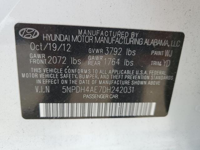 5NPDH4AE7DH242031 - 2013 HYUNDAI ELANTRA GLS WHITE photo 12