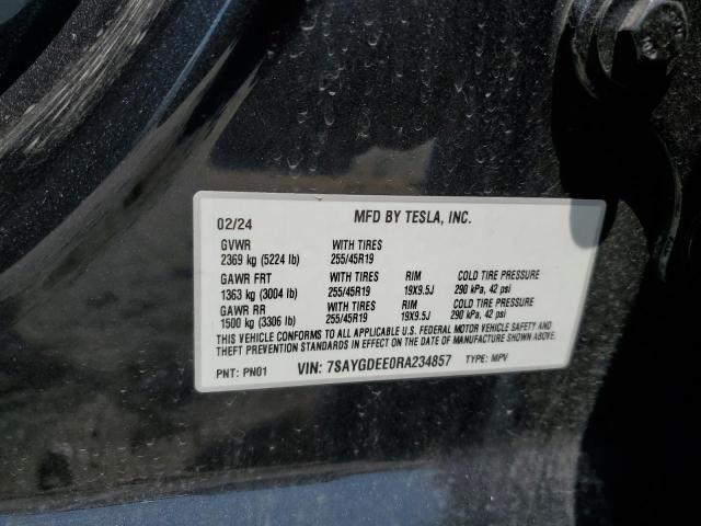 7SAYGDEE0RA234857 - 2024 TESLA MODEL Y Чорний фото 12