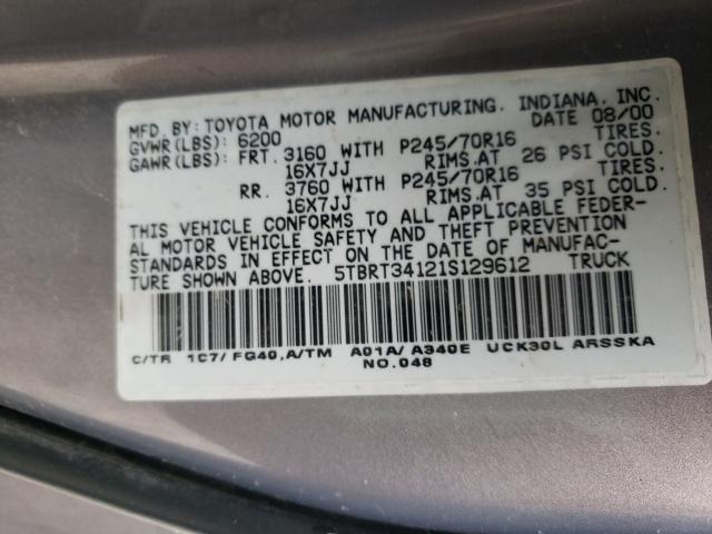 5TBRT34121S129612 - 2001 TOYOTA TUNDRA ACCESS CAB 金色 照片 10