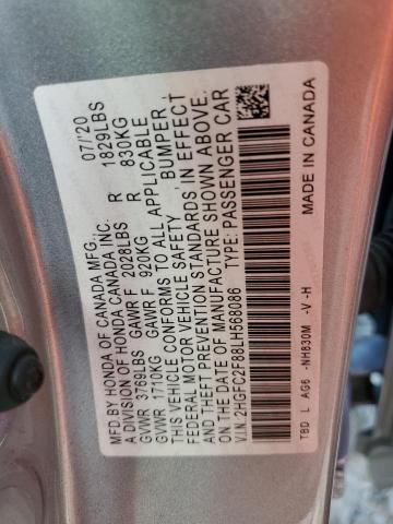 2HGFC2F88LH568086 - 2020 HONDA CIVIC SPORT 银色 照片 13