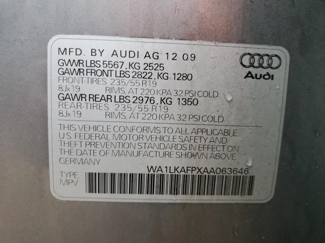 WA1LKAFPXAA063646 - 2010 AUDI Q5 PREMIUM PLUS SILVER photo 10