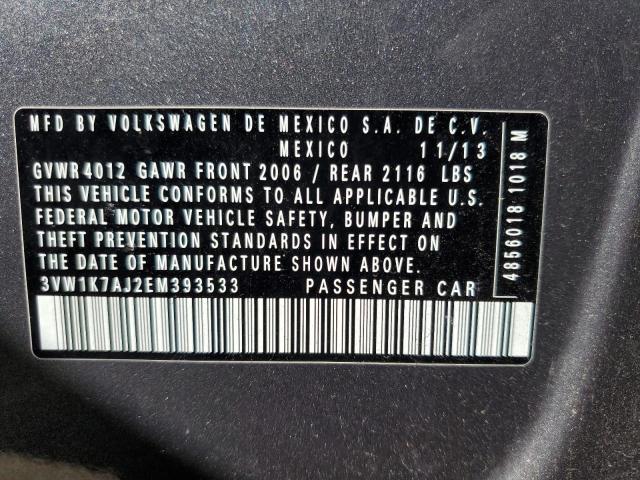 3VW1K7AJ2EM393533 - 2014 VOLKSWAGEN JETTA BASE 灰色 照片 10