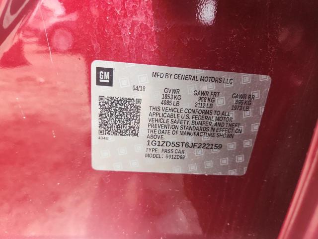 1G1ZD5ST6JF222159 - 2018 CHEVROLET MALIBU LT Қызыл фото 12