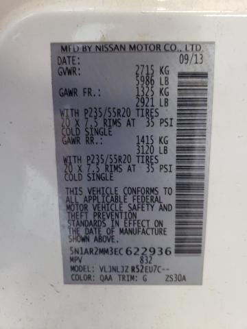 5N1AR2MM3EC622936 - 2014 NISSAN PATHFINDER S WHITE photo 13