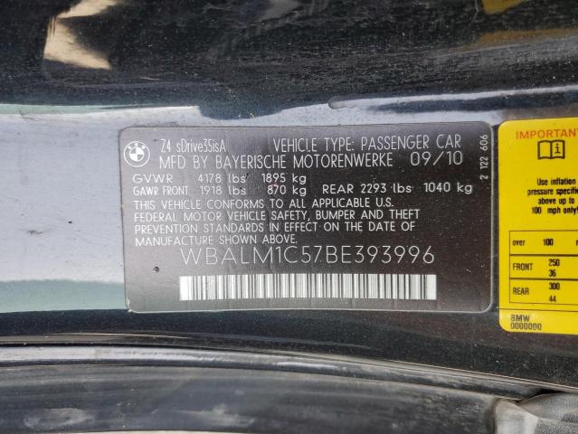 WBALM1C57BE393996 - 2011 BMW Z4 SDRIVE35IS BLACK photo 12