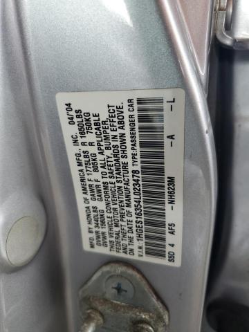 1HGES16354L023478 - 2004 HONDA CIVIC DX VP SILVER photo 12