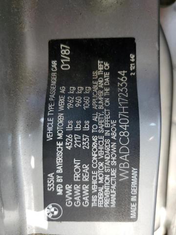 WBADC8407H1723364 - 1987 BMW 535 I AUTOMATIC SILVER photo 12