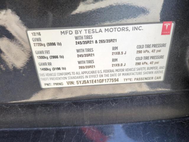 5YJSA1E41GF177594 - 2016 TESLA MODEL S 灰色 照片 13