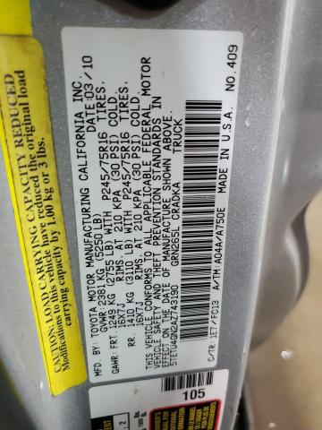 5TETU4GN2AZ743190 - 2010 TOYOTA TACOMA PRERUNNER ACCESS CAB SILVER photo 12