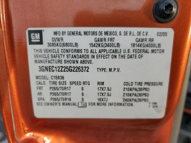 3GNEC12Z25G226372 - 2005 CHEVROLET AVALANCHE C1500 ORANGE photo 12