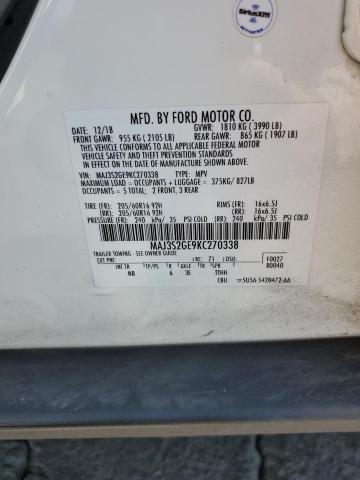 MAJ3S2GE9KC270338 - 2019 FORD ECOSPORT SE WHITE photo 12