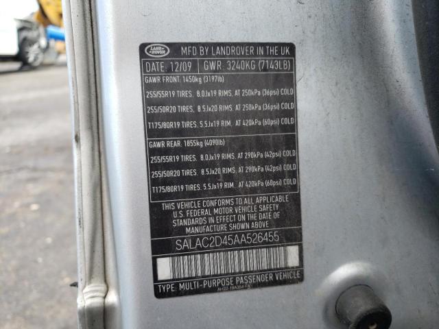 SALAC2D45AA526455 - 2010 LAND ROVER LR4 ვერცხლისფერი ფოტო 12