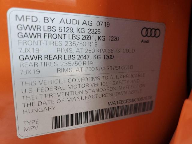 WA1EECF34K1087578 - 2019 AUDI Q3 PREMIUM PLUS S-LINE ORANGE photo 12