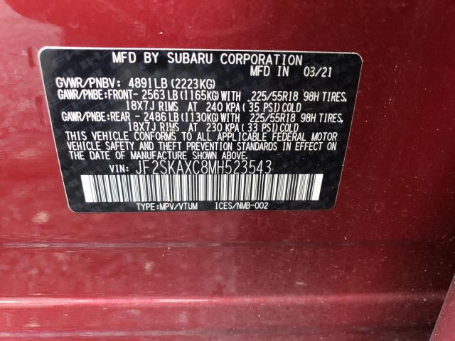 JF2SKAXC8MH523543 - 2021 SUBARU FORESTER TOURING 红色 照片 14