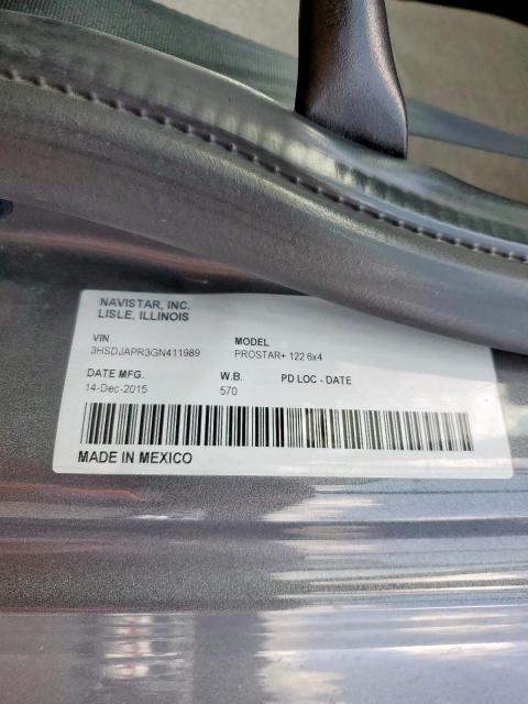 3HSDJAPR3GN411989 - 2016 INTERNATIONAL PROSTAR 灰色 照片 10